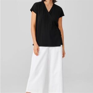 Eileen Fisher black short sleeve fine jersey wrap top